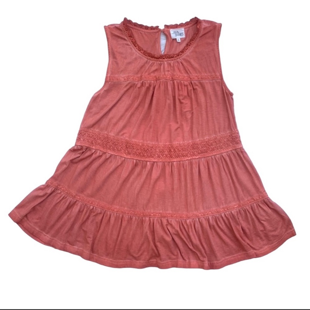 Ava James Coral Layered Boho Sleeveless Tunic Top Women’s Size Small